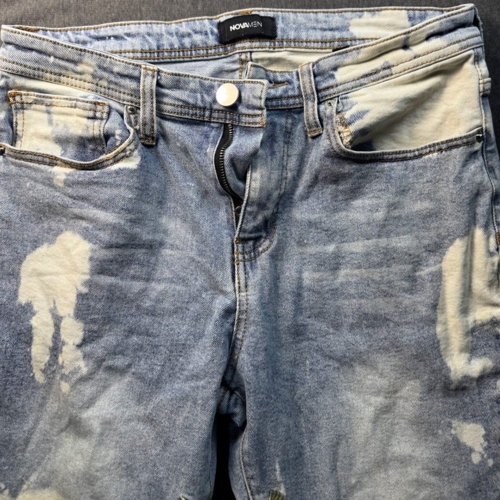 Nova Men Bleach Splatter Jeans Flare‎ Leg Cross Detail Size 32